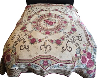 Vintage Style Floral Medaillon Tapisserie Tagesdecke Woven Fleur-de-lis Bettdecke