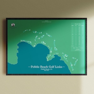 Kaart met golflinks op kiezelstrand – golfmuurkunst | Golfcadeau Vaderdag | Kaart van de golfbaan | Golfcadeau | Golfdecoratie voor thuis of op kantoor