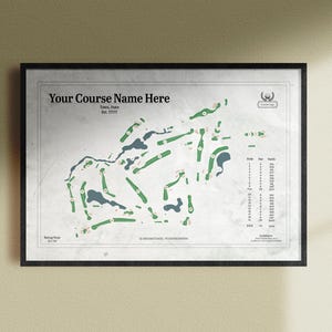 Aangepaste golfbaankaart – Gepersonaliseerde kaart van elke golfbaan wereldwijd – Golfmuurkunstdecor – Cadeau voor golfers – Vaderdagcadeau voor papa