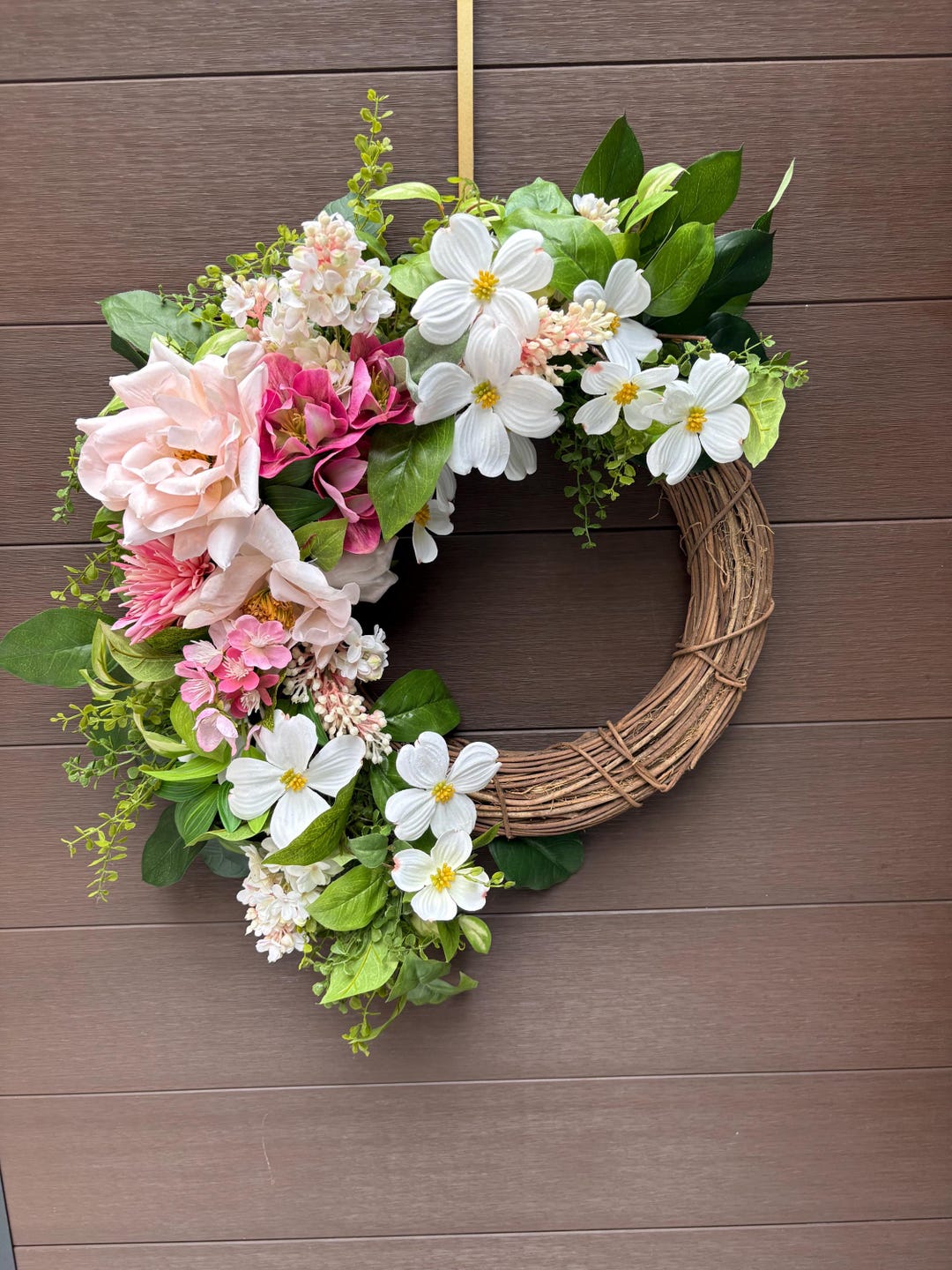 Spring Front Door Wreath – Pink and White Floral Wreath – Asymmetrical ...