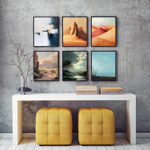Beige Abstract Wall Art Set of 6 – Modern Printable Gallery Bundle, Neutral Boho Decor for Living Room, Maximalist Digital Download