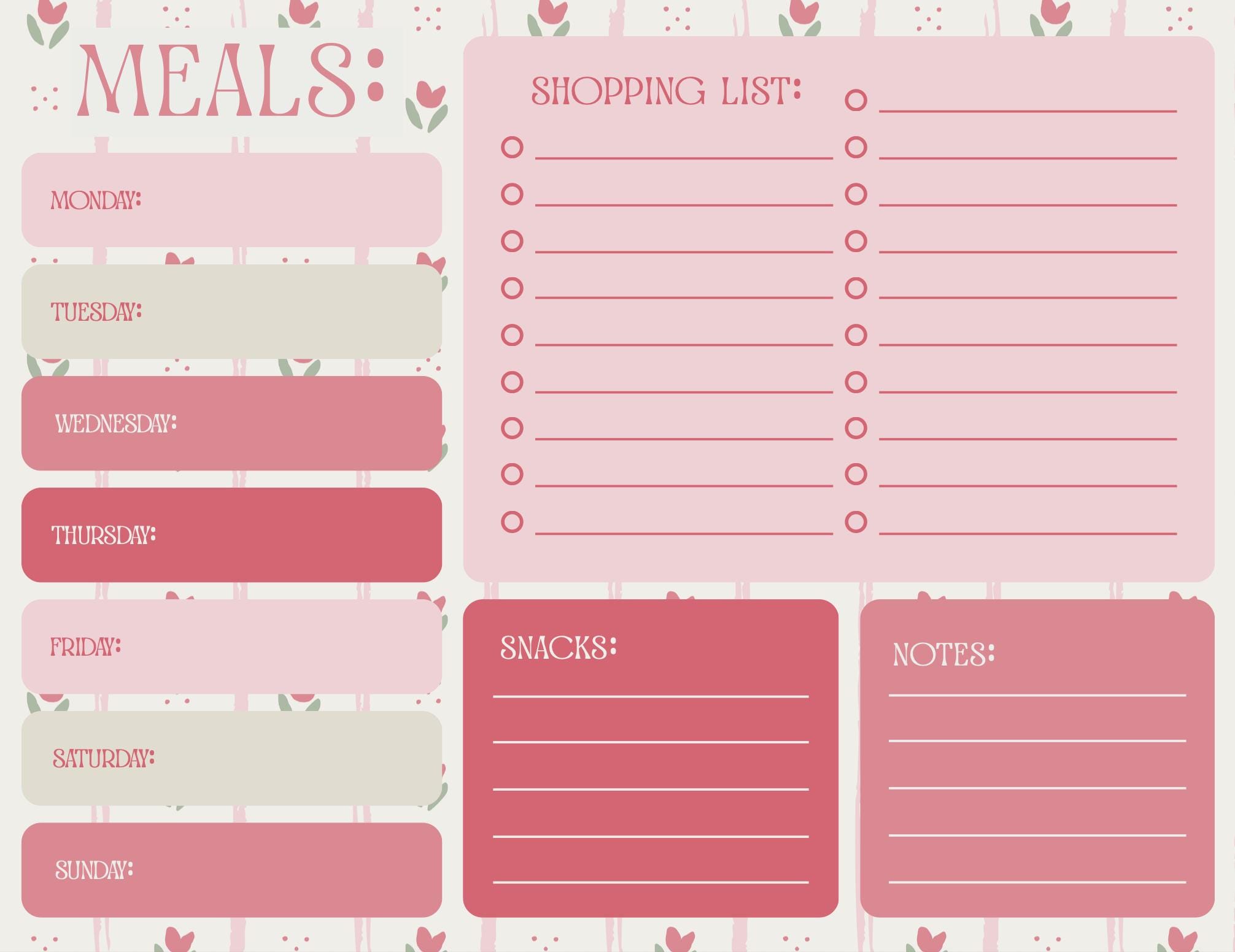 Pink Floral Weekly Planner Printable: To-do List, Meal Planning ...