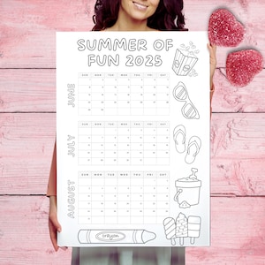Afdrukbare grote zomerkalender 2025 poster zomeractiviteitenkalender zomer checklist familiekalender Instant Download Summer Countdown