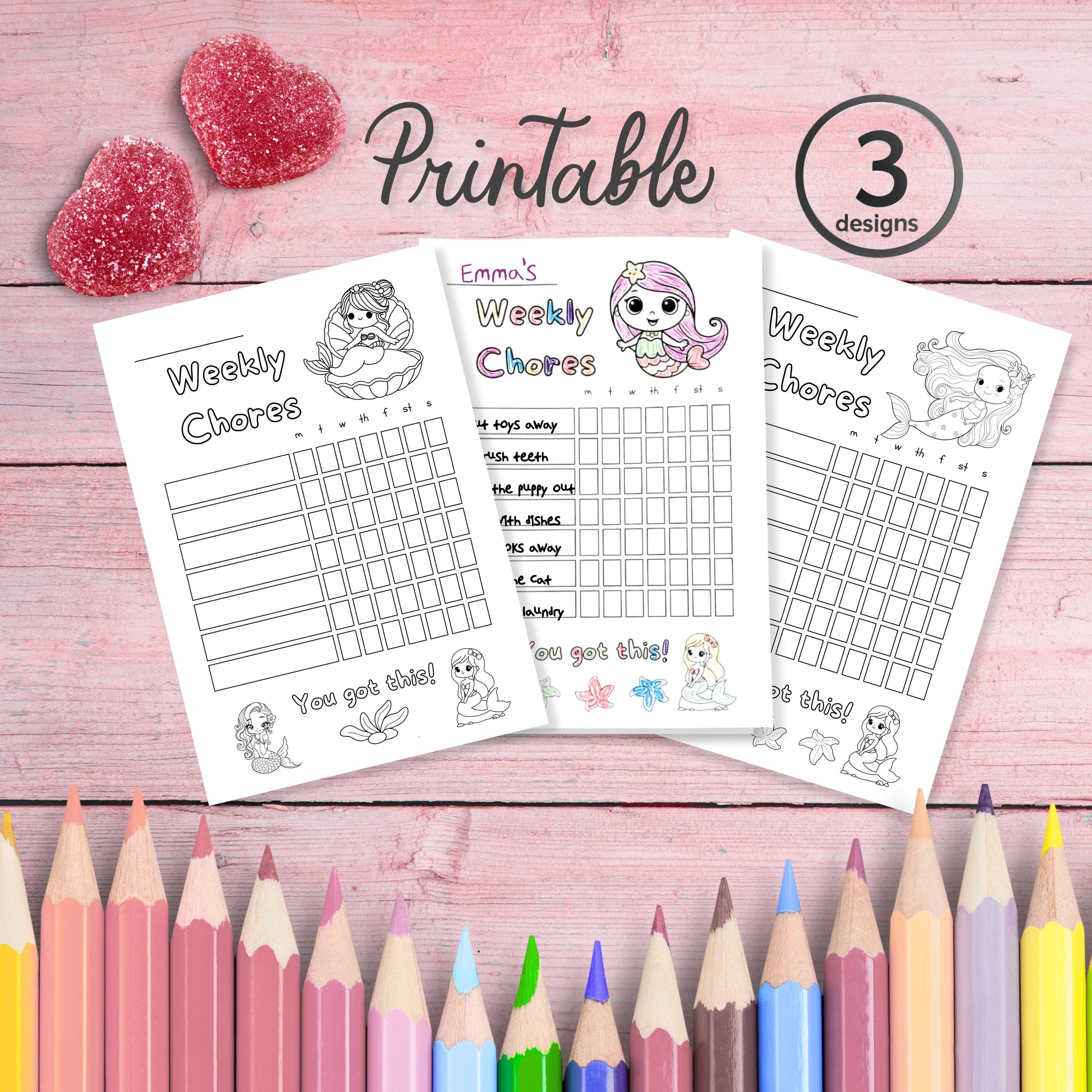 3 Mermaids Chore Chart Printables Daily Weekly Kids Chore Responsibility Chart Instant Download Kids Routine Chart Digital Download Coloring