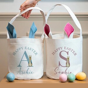 Personalisierte Initial Name rosa blau Bunny Kaninchen Tasche glücklich Ostern Party Dekoration Eiersuche Korb Kind Jungen Mädchen Geschenk Eimer