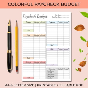 Paycheck Budget Overview Template Printable, Paycheck Budget Printable, Budget Binder, Budget Planner, Budget Template A4 Letter PDF