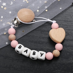 Juego de pinzas para chupetes personalizadas, pinzas para chupete de juguete con nombre, letras de silicona, regalo para bebé