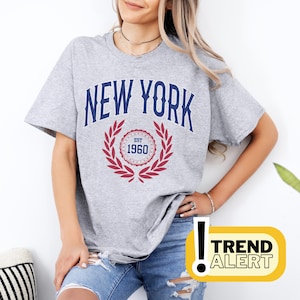 Old School New York Football Tee | Preppy Style New York Giants T-Shirt, Giants Football Fan Gift for Women, Old Money Aesthetic
