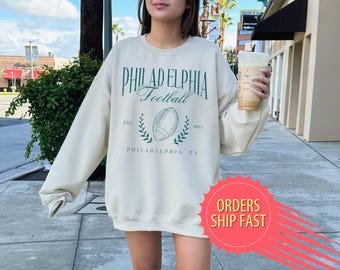 Cutesy Philadelphia Football Crewneck | Preppy Design Philadelphia Eagles Sweatshirt, Football Fan Gift for Women, Old Vintage Aesthetic