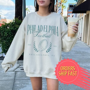 Cutesy Philadelphia Football Crewneck | Preppy Design Philadelphia Eagles Sweatshirt, Football Fan Gift for Women, Old Vintage Aesthetic