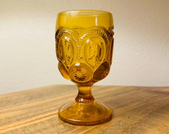 Vintage LE Smith Amber Moon & Stars Cordial Glasses Set of 6