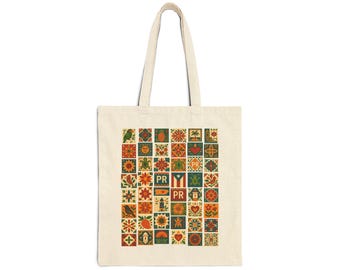 Puerto Rico Tile Tote Bag: 100% Cotton Canvas Eco-Friendly Shopping Bag