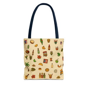 Puerto Rico Boricua Culture Icons Tote Bag | Durable Quick-Dry Reusable Shopping Bag | Caribbean Travel Gift