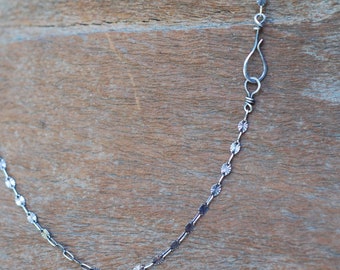 Sterling Silver Medium Textured Oval Link Chain with Handmade Hook, Flower Chain, 20 inch