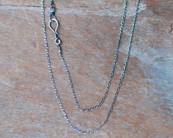 Sterling Silver Chain Diamond-Cut Figaro Long and Short Link Chain with Handmade Hook 20 inch