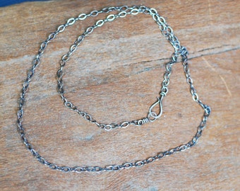 Oxidized Sterling Silver Chain with Handmade Clasp, Large Flat Links