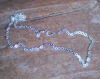 Oxidized Sterling Silver Chain with Handmade Clasp, Large Flat Round Links
