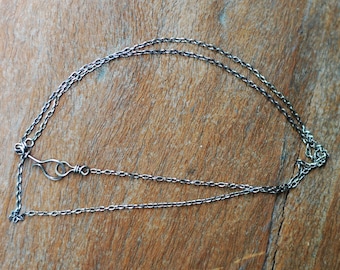 Sterling Silver Narrow Oval Chain with Handmade Hook 20 inch