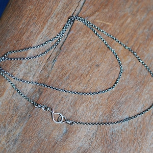 Sterling Silver Rolo Chain with Handmade Clasp, Oxidized Silver