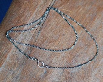 Sterling Silver Rolo Chain with Handmade Clasp, Oxidized Silver