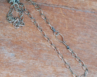 Oxidized Sterling Silver Chain with Extra Large Oval Links and Handmade Clasp