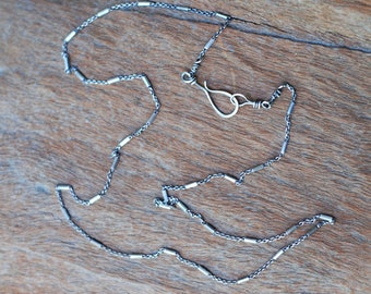 Sterling Silver Straight Bar and Link Chain with Handmade Hook 20 inch