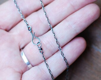 Sterling Silver Textured Oval Link Chain with Handmade Hook 20 inch