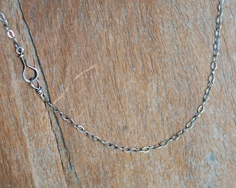 Oxidized Sterling Silver Chain with Handmade Clasp, Medium Flat Links