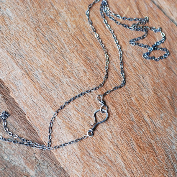 Oxidized Sterling Silver Chain with Handmade Clasp, Small Flat Links