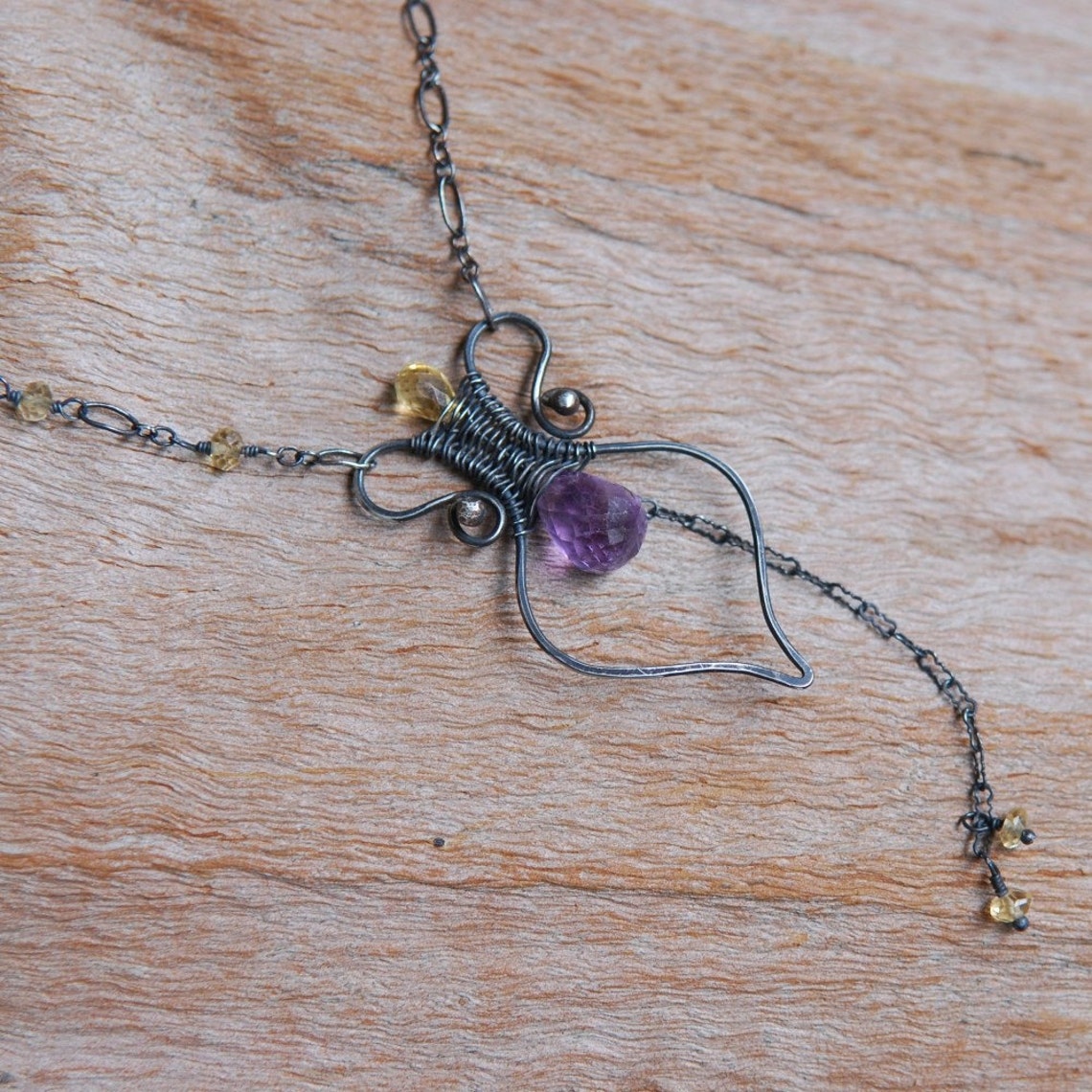 Artisan Amphora Necklace Amethyst and Citrine in Oxidized Etsy