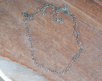 Oxidized Sterling Silver Chain with Handmade Clasp, Large Round Links