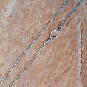 Oxidized Sterling Silver Narrow Chain with Long Oval Links and Handmade Clasp