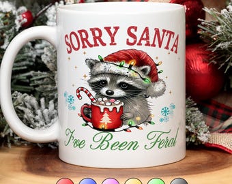 Funny Raccoon Mug Christmas Gift Santa Coffee Cup Ceramic Design Holiday Present Humorous Animal Sarcastic Saying Festive Decoration Feral