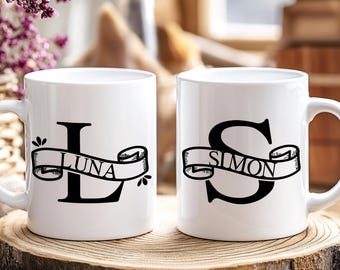 Monogram Coffee Mug Personalized Ceramic Custom Initial Name Cup Birthday Gift Office Desk Accessory Kitchen Beverage Container Colorful