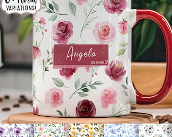 Personalized Ceramic Mug Watercolor Design Floral Pattern Custom Name Coffee Cup Colorful Handle Kitchen Drinkware Gift Idea Birthday