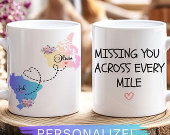 Long Distance Mug Personalized Map Heart Custom Location Relationship Gift Missing You Across Miles Apart Present Couple Ceramic