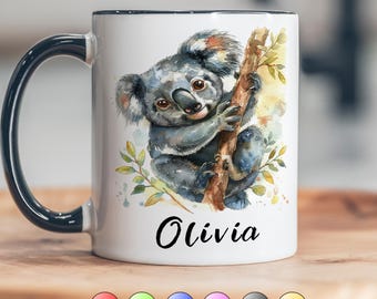 Personalized Koala Mug Custom Name Coffee Cup Cute Gift Idea Tea Lover Watercolor Animal Australian Design Ceramic Drinkware Birthday