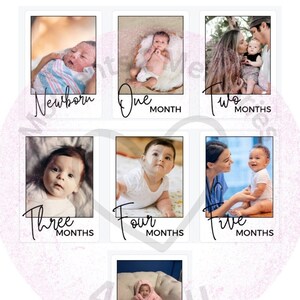 First Birthday Photo Banner Template, Baby Milestone Photo Cards, 1st Birthday Monthly Photo Banner, Baby's First Year, Editable