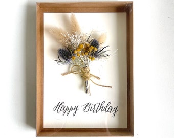 Happy Birthday with Mini Dried Flower Bouquet