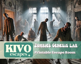 Zombies Genesis Lab. Halloween Printable Escape Room. DIY Mystery family game night. Printable Game escape room kit. Home activity for kids.