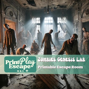 Zombies Genesis Lab. Halloween Printable Escape Room. DIY Mystery family game night. Printable Game escape room kit. Home activity for kids.