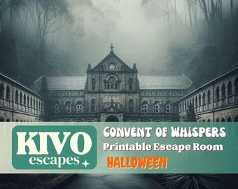 Kloster des Geflüsters. Halloween Illustration zum Ausdrucken. Fortgeschrittenes 16+ DIY Rätselspiel für Zuhause oder eine Party. Ausdruckbare Spielabende mit der Familie.