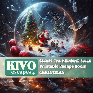 Escape room kit for christmas. Family game night for christmas. DIY kit mystery printable game. Party game. Escape the Midnight Bucle.