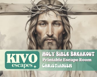 Bible study escape room game. Christianism printable game kit. DIY biblic puzzle game. Religion game for family sunday party night.Christmas