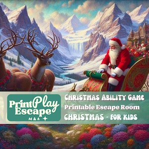 Christmas Ability Printable Escape room for Kids. DIY Christmas party game escape room kit. Family game night for kids. Kids puzzle activity