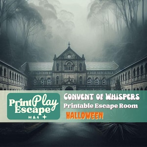 Klooster van de gefluister. Afdrukbare Halloween-escaperoom. Geavanceerd 16+ doe-het-zelf-mysteriespel voor thuis of op een feestje. Afdrukbare spelletjesavond voor het hele gezin.
