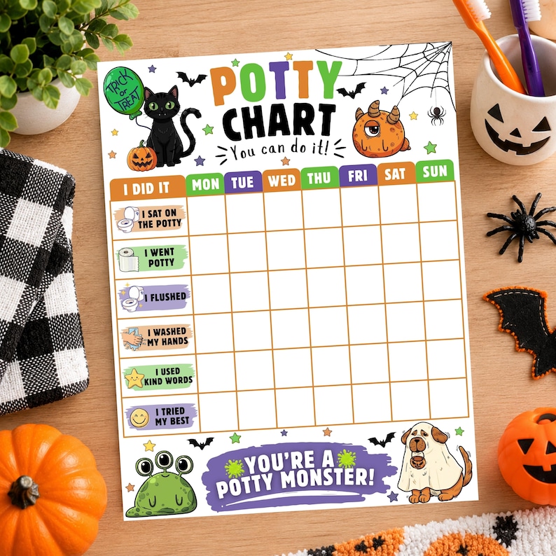 Halloween Potty Training Chart for Kids, Monster Potty Chart, Printable Reward Chart, Toddler ...