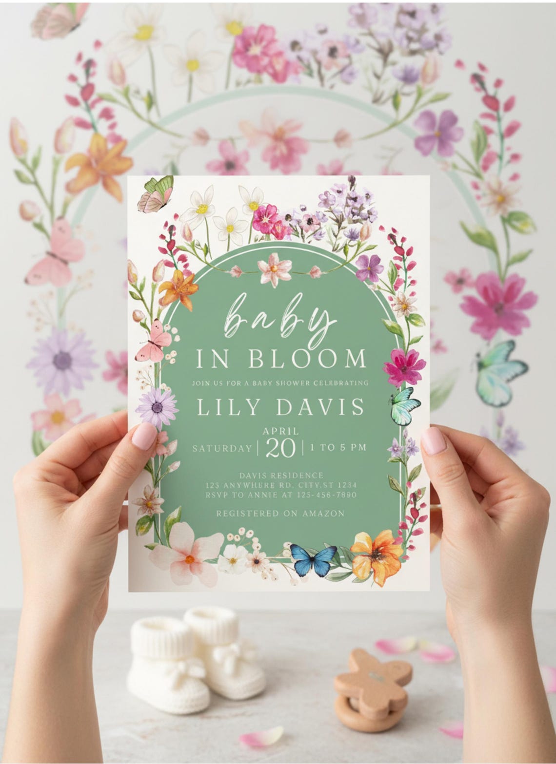 Cute Spring Event Invite Baby in Bloom, Spring Event Invitation, Elegant Baby Shower Invite ...