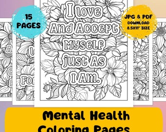 Mental Health Coloring Sheets for Anxiety Relief & Stress Reduction, Mindfulness Printable Adult Coloring Pages | Self-Care Digital Download
