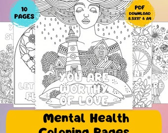 Self-Love Coloring Pages for Mental Wellness & Stress Relief - Printable Adult Self-Care Mindfulness Affirmation Activity Digital Download